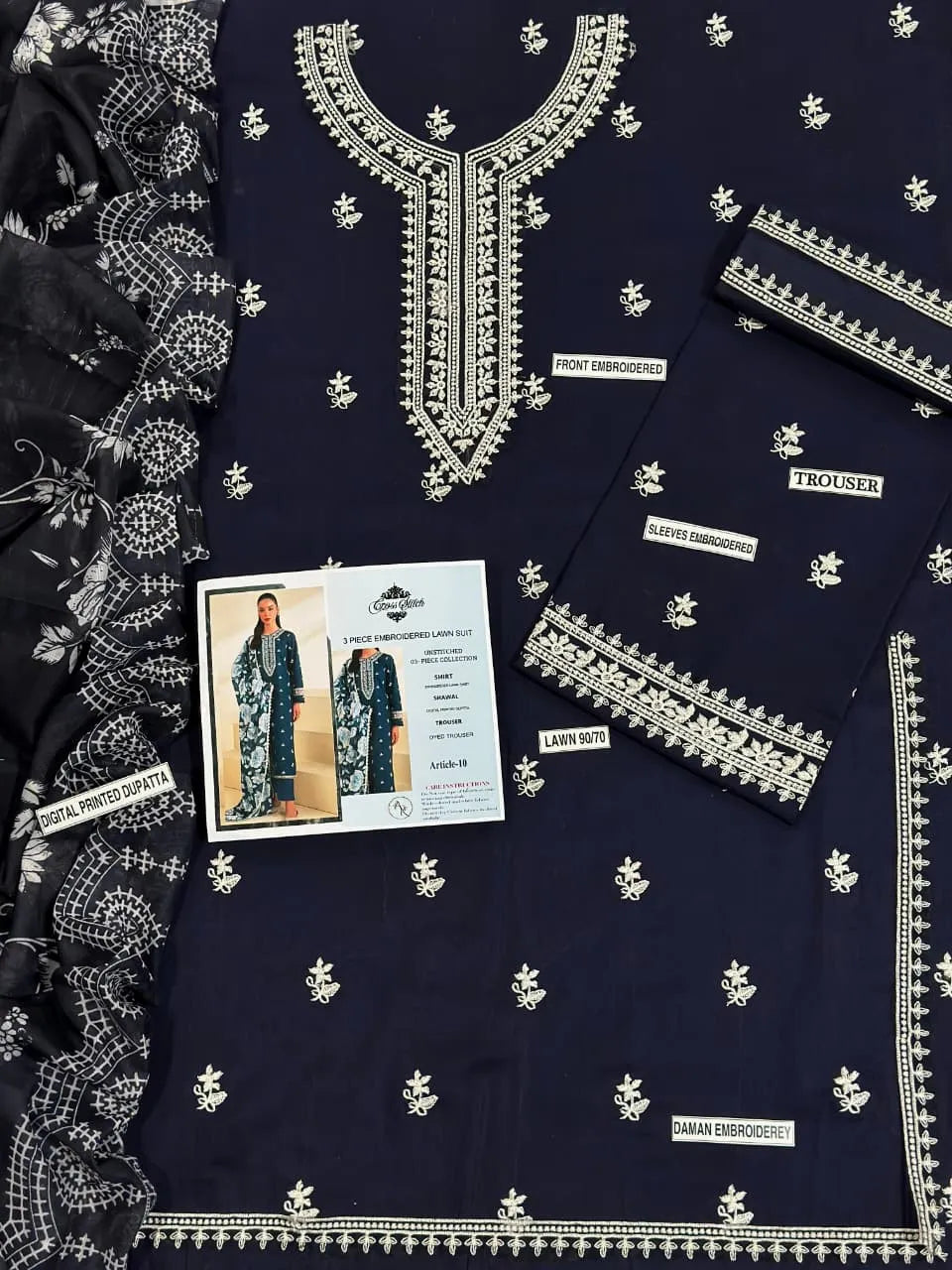 MIX TRENDING DESIGNS 3 Pcs Unstitched Embroidered Suit